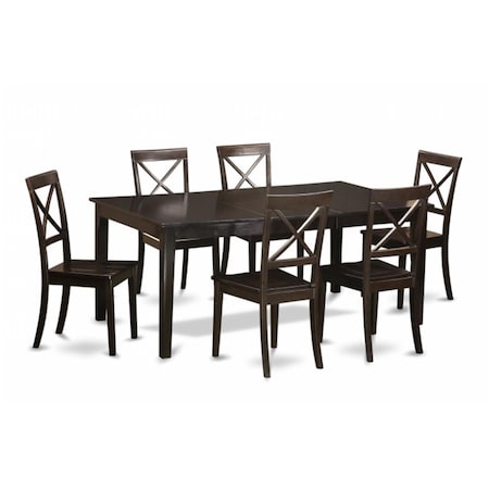 East West Furniture 7 Piece Dining Table Set For 6-Dining Table Having Leaf and 6 Dinette Chairs HEBO7-CAP-W